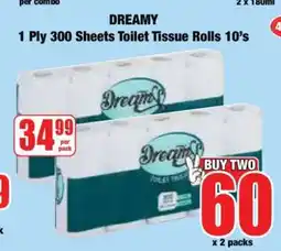 Boxer DREAMY 1 Ply 300 Sheets Toilet Tissue Rolls 10's offer
