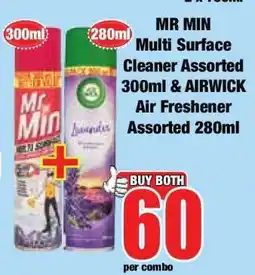 Boxer MR MIN Multi Surface Cleaner Assorted 300ml & AIRWICK Air Freshener Assorted 280ml offer
