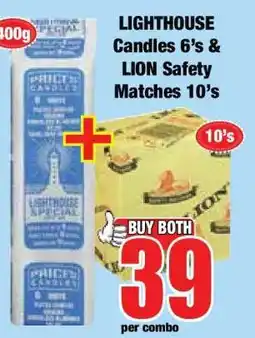 Boxer LIGHTHOUSE Candles 6's & LION Safety Matches 10's offer