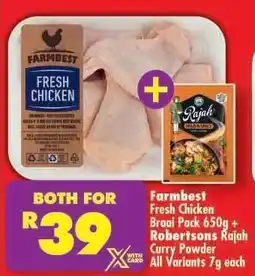 Shoprite Farmbest Fresh Chicken Braai Pack 650g + Robertsons Rajah Curry Powder offer