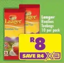 Shoprite LAAGER ROOIBOS TEABAGS 10 per pack offer