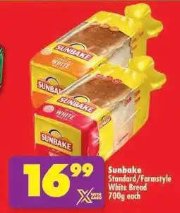 Shoprite SUNBAKE STANDARD/FARMSTYLE WHITE BREAD 700g each offer