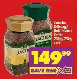 Shoprite JACOBS KRÖNUNG/GOLD INSTANT COFFEE 200g/230g each offer