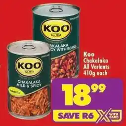 Shoprite KOO CHAKALAKA all variants 410g each offer
