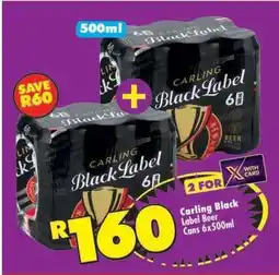 Shoprite Carling Black Label Beer Cans 6x500ml offer