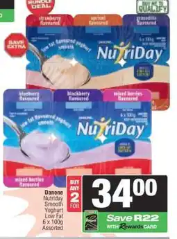 Spar Danone Nutriday Smooth Yoghurt Low Fat 6 x 100g Assorted offer
