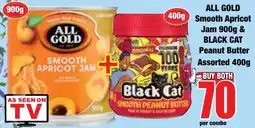 Boxer Superstores All Gold Smooth Apricot Jam & Black Cat Peanut Butter Assorted offer