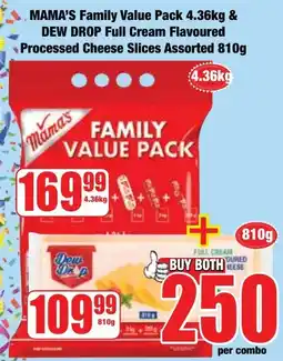 Boxer Superstores Mama's Family Value Pack & Dew Drop Full Cream Flavoured Processed Cheese Slices Assorted offer