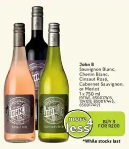 Makro’s liquor John B Sauvignon Blanc, Chenin Blanc, Cinsaut Rosé, Cabernet Sauvignon, or Merlot offer