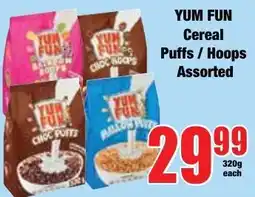 Boxer Superstores Yum Fun Cereal Puffs/ Hoops Assorted offer