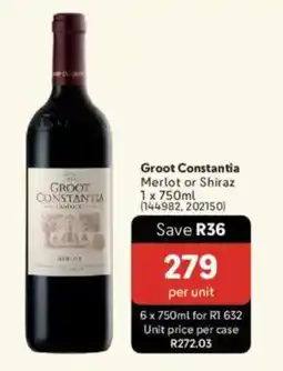 Makro’s liquor Groot Constantia Merlot or Shiraz offer