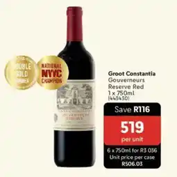 Makro’s liquor Groot Constantia Gouverneurs Reserve Red offer