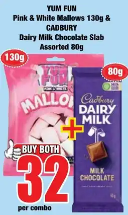 Boxer Superstores Yum Fun Pink & White Mallows & Cadbury Dairy Milk Chocolate Slab Assorted offer