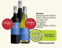 Makro’s liquor Bosman Generation 8 Chenin Blanc, Merlot, Shiraz, or Cabernet Sauvignon offer