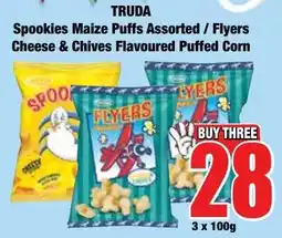 Boxer Superstores Truda Spookies Maize Puffs Assorted/ Flyers Cheese & Chives Flavoured Puffed Corn offer