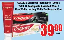 Boxer Superstores Colgate Charcoal Toothpaste/ Total 12 Toothpaste Assorted/ Max White Lasting White Toothpaste offer