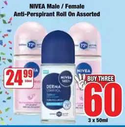 Boxer Superstores Nivea Male/ Female Anti-Perspirant Roll On Assorted offer