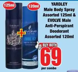 Boxer Superstores Yardley Male Body Spray Assorted & Evolve Male Anti-Perspirant Deodorant Assorted offer