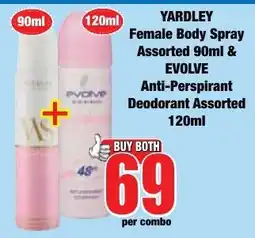 Boxer Superstores Yardley Female Body Spray Assorted & Evolve Anti-Perspirant Deodorant Assorted offer