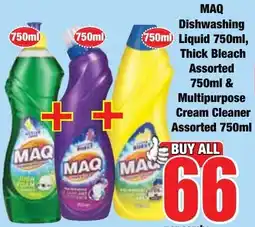 Boxer Superstores Maq Dishwashing Liquid, Thick Bleach Assorted & Multipurpose Cream Cleaner Assorted offer