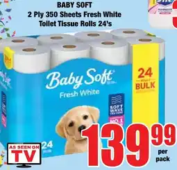 Boxer Superstores Baby Soft 2 Ply 350 Sheets Fresh White Toilet Tissue Rolls offer