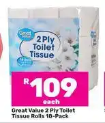 Game Great Value 2 Ply Toilet Tissue Rolls 18 Pack offer