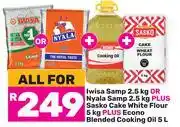 Game Iwisa Samp 2.5Kg Or Nyala Samp 2.5Kg+Sasko Cake White Flour 5Kg+Econo Blended Cooking Oil 5L-For All offer