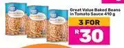 Game Great Value Baked Beans In Tomato Sauce-For 3 x 410g offer