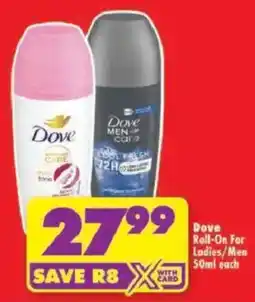 Shoprite Dove Roll-On For Ladies/ Men offer