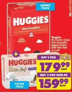 Shoprite Huggies Dry Comfort Jumbo Pack Disposable Nappies/ Pants/ Gold Value Pack offer