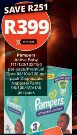 Checkers Hyper Pampers Active Baby/ Premium Care Disposable Nappies/ Pants offer
