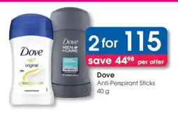 Clicks Dove Anti-Perspirant Sticks 40 g offer
