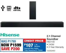 OK Furniture Hisense 2.1 Channel Soundbar offer