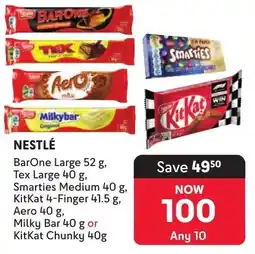 Makro Nestlé BarOne Large, Tex Large, Smarties Medium, KitKat 4-Finger, Aero, Milky Bar or KitKat Chunky offer