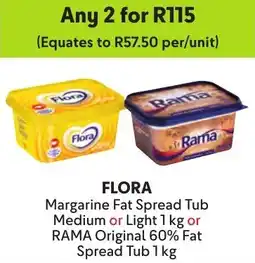 Makro Flora Margarine Fat Spread Tub Medium or Light or Rama Original 60% Fat Spread Tub offer