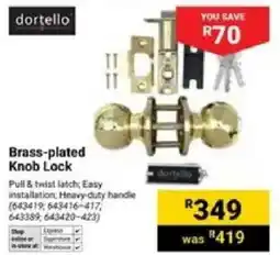 Builders Warehouse Dortello Brass-plated Knob Lock offer
