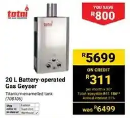 Builders Warehouse Totai Battery-operated Gas Geyser offer