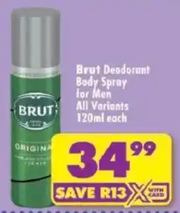 Shoprite Brut Deodorant Body Spray for Men All Variants offer