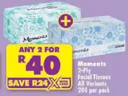 Shoprite Moments 2-Ply Facial Tissues All Variants offer