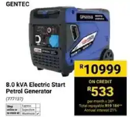 Builders Warehouse Gentec 8.0 kVA Electric Start Petrol Generator offer