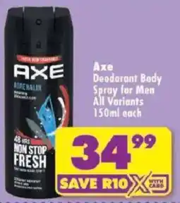 Shoprite Axe Deodorant Body Spray for Men All Variants offer
