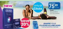 Clicks Durex Mutual Climax 3 or 12 Condoms offer
