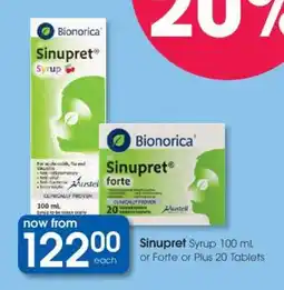 Clicks Sinupret Syrup 100 ml, or Forte or Plus 20 Tablets offer