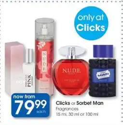 Clicks Clicks or Sorbet Man Fragrances offer