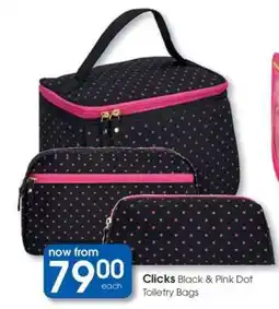 Clicks Clicks Black & Pink Dot Toiletry Bags offer