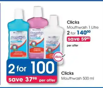 Clicks Clicks Mouthwash 1 Litre offer