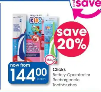 Clicks Clicks Battery-Operated or Rechargeable Toothbrushes offer