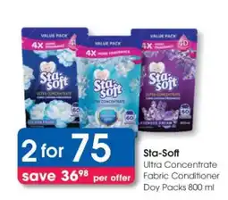 Clicks Sta-Soft Ultra Concentrate Fabric Conditioner Doy Packs 800 ml offer