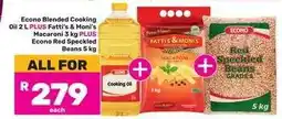 Game Econo Blended Cooking Oil 2L + Fatti's & Moni's Macaroni 3kg + Econo Red Speckled Beans 5kg offer