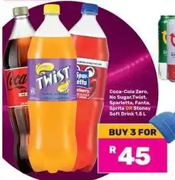 Game Coca-Cola Zero, No Sugar, Twist, Sparletta, Fanta, Sprite OR Stoney Soft Drink 1.5 L offer